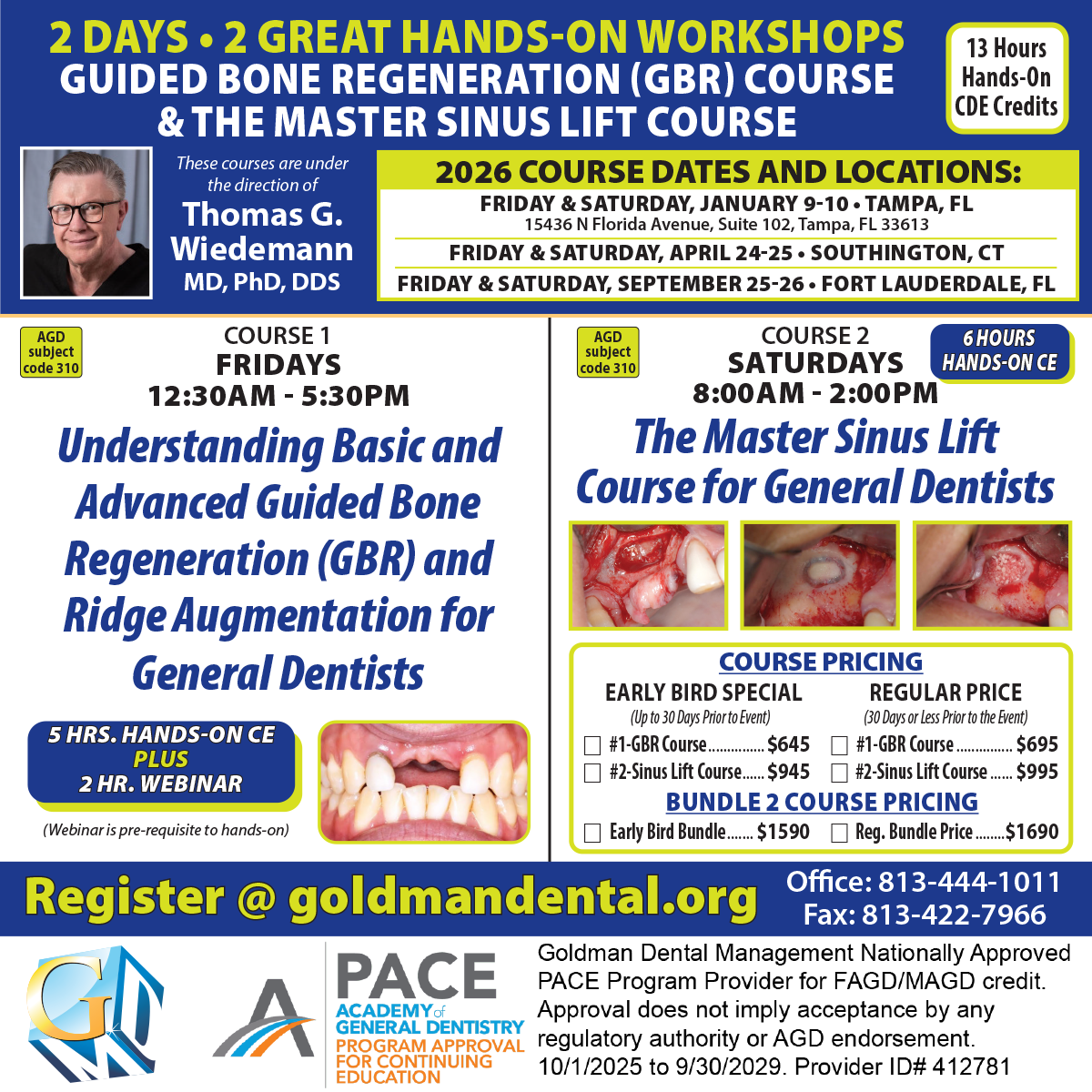 Sinus Lift and GBR Courses: Ft. Lauderdale, FL Sept. 25-26, 2026
